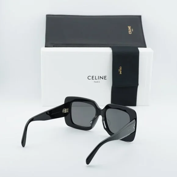 Celine CL40263F 01A Sunglasses Black Square Frame, Smoke Lenses